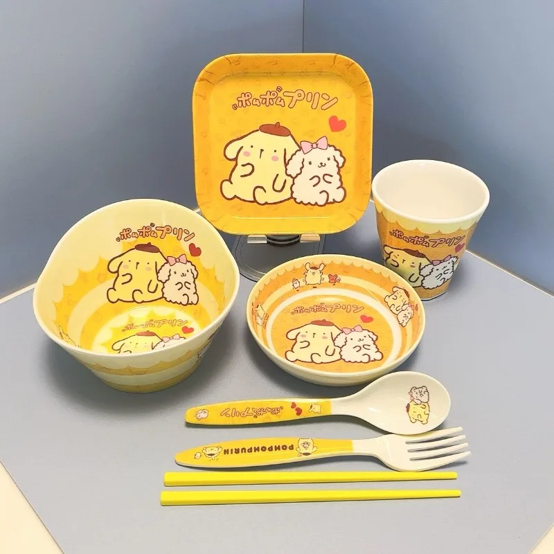 Anime Pompom Purin tableware melamine set cartoon boys and girls ins style anti-scalding household cute rice bowl tableware
