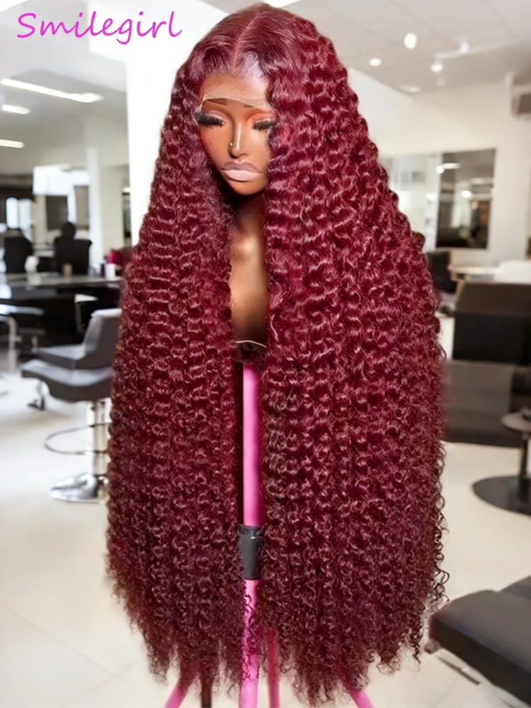 

34-дюймовый глубокий волнистый красный цвет 13x4 Прозрачный парик фронтальной части шнурка 99J Бордовый 13x6 Водяные вьющиеся HD Парик фронтальной части шнурка 100% человеческие волосы