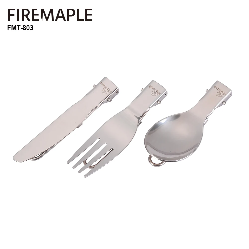 Fire-Maple 3 PCS Foldable Fork Knife Utensils Spoon Set Stainless Steel Portable Outdoor Cutlery Set for Camping Hiking FMT-803