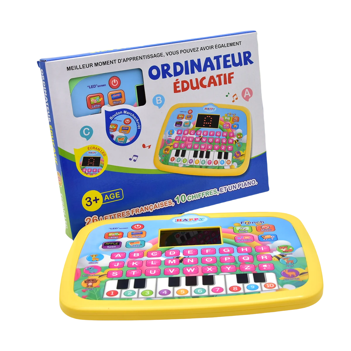 Tableta para niños francés y inglés, almohadilla educativa de aprendizaje para niños pequeños con pantalla LED, juguete de ordenador de desarrollo temprano para niños pequeños