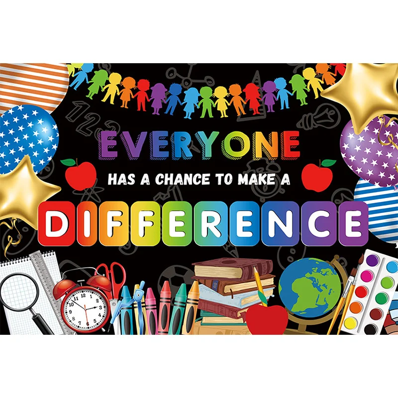 Avezano Photography Background Back to School Party Book Globe Alarm Clock Pigment Balloon Children Backdrop Photo Studio Decor image 2