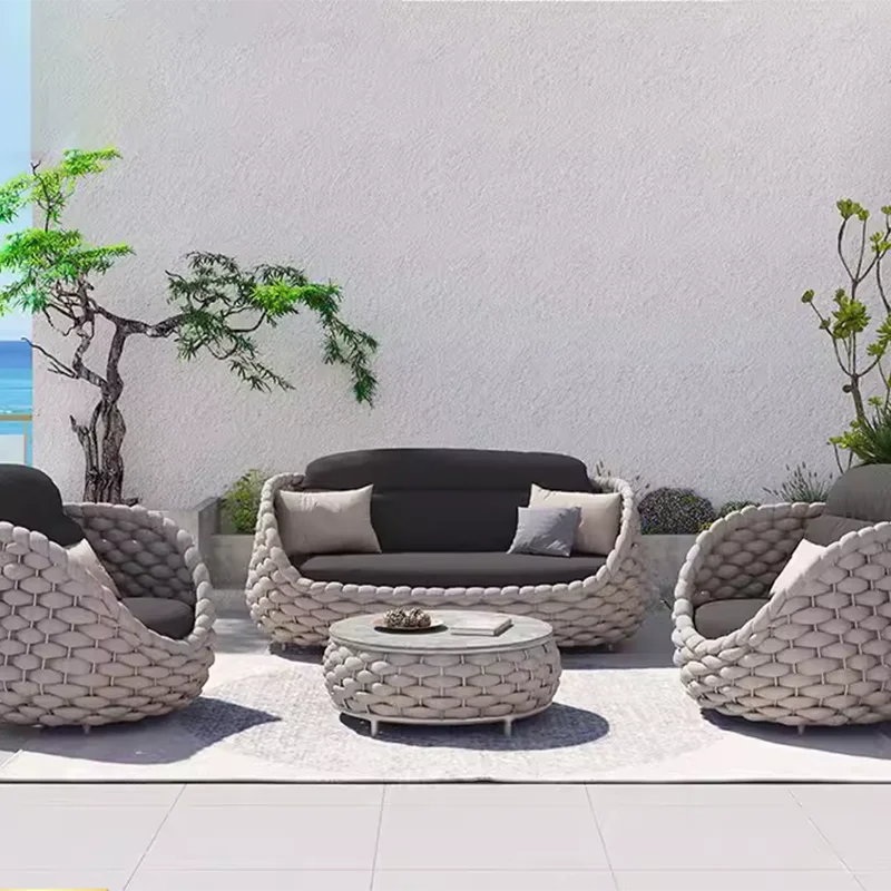 Nordic Tatami Designer Gartensofas Rattan Weben Einfachheit Originalität Gartensofas Moderne Kunst Gartenmöbel Divano FYOS