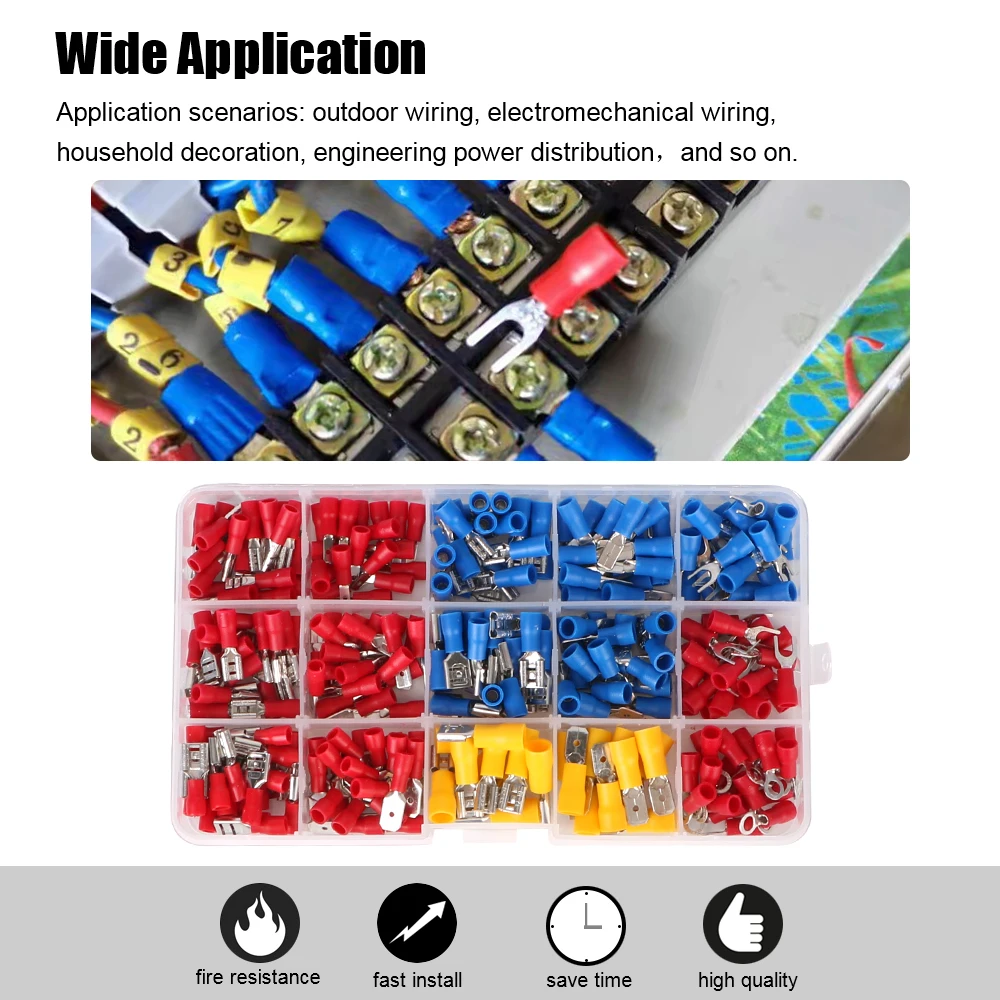 Insulated Cable Connector Electrical Wire Crimp 280/480PCS Spade Butt Ring Lugs Fork Set Rolled Terminals Assorted Kit