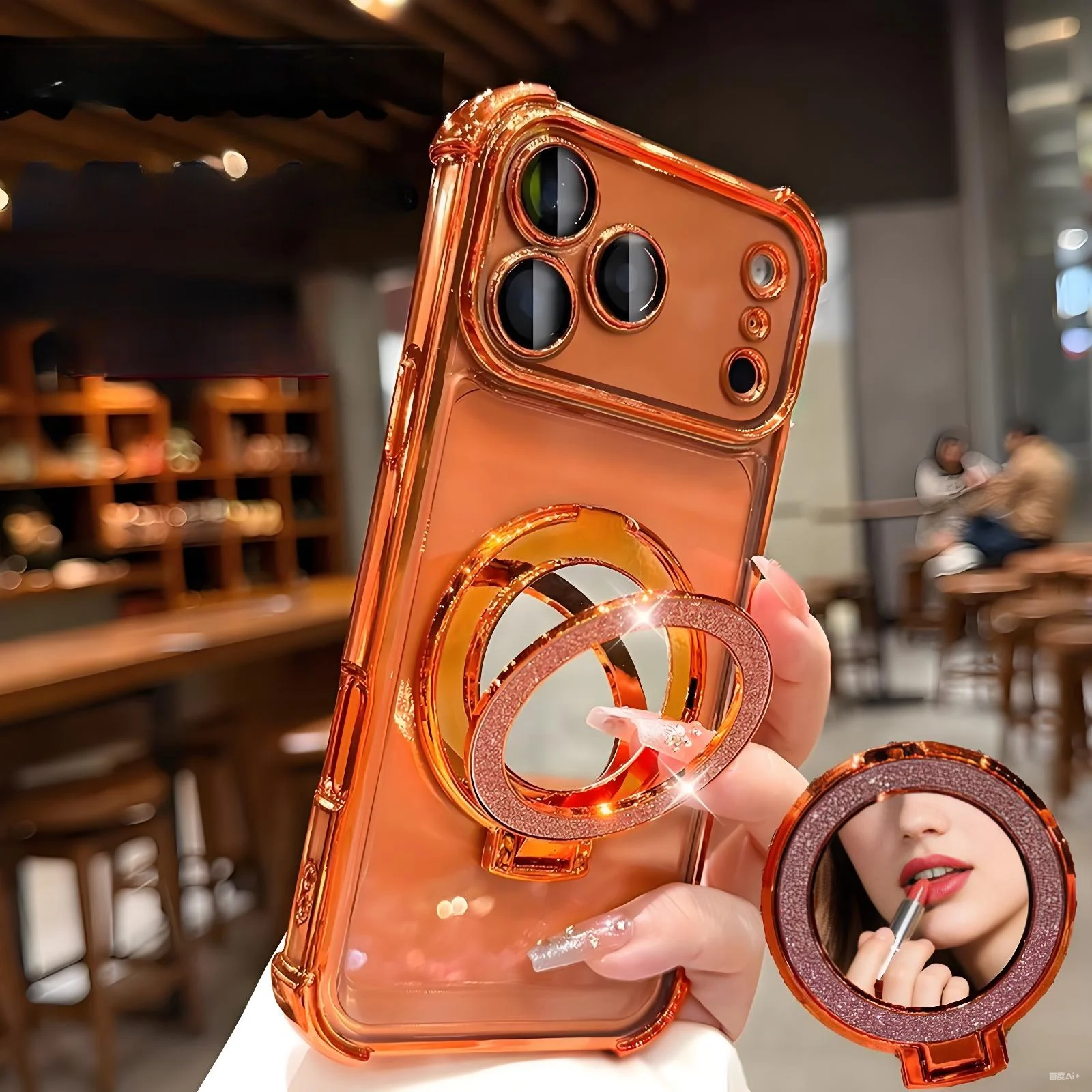 

Luxury Magnetic Mobile Phone Case with Mirror Stand for IPhone 17 16 15 14 Pro MAX Plating Shockproof Silicone Protective Cover