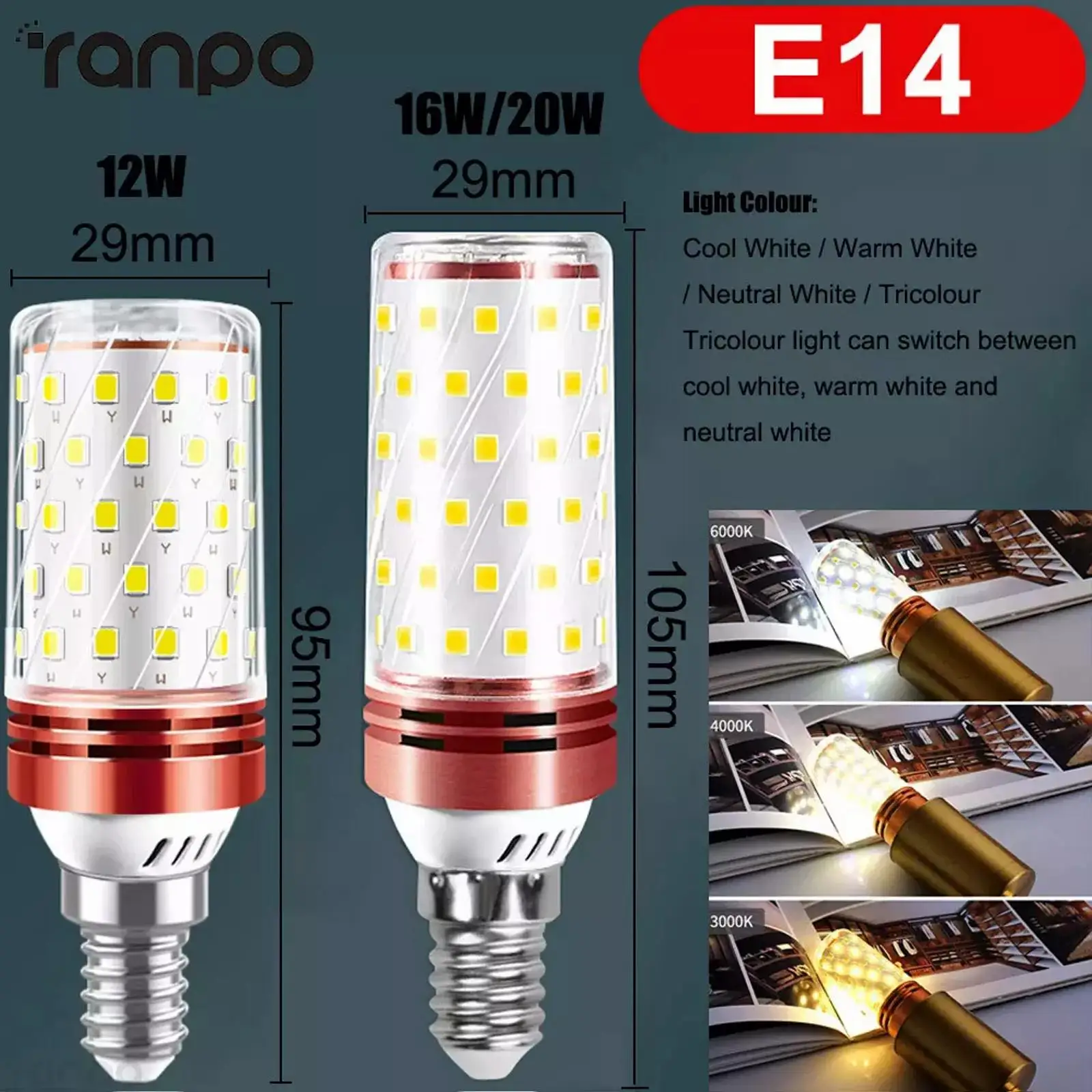 220V 20W LED Bulb E27/E14 Corn Lighting 2835 SMD Brightness Lamp 110-265V Home Replace Halogen White Light Tri-color Dimming image 4