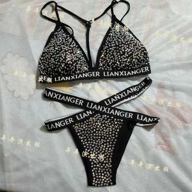 

Handmade Hot Drill Bra Shorts Set Women Sexy Underwear Bikini Set Nightclub Female Singer Car Model DJ Pole Dance Costumes