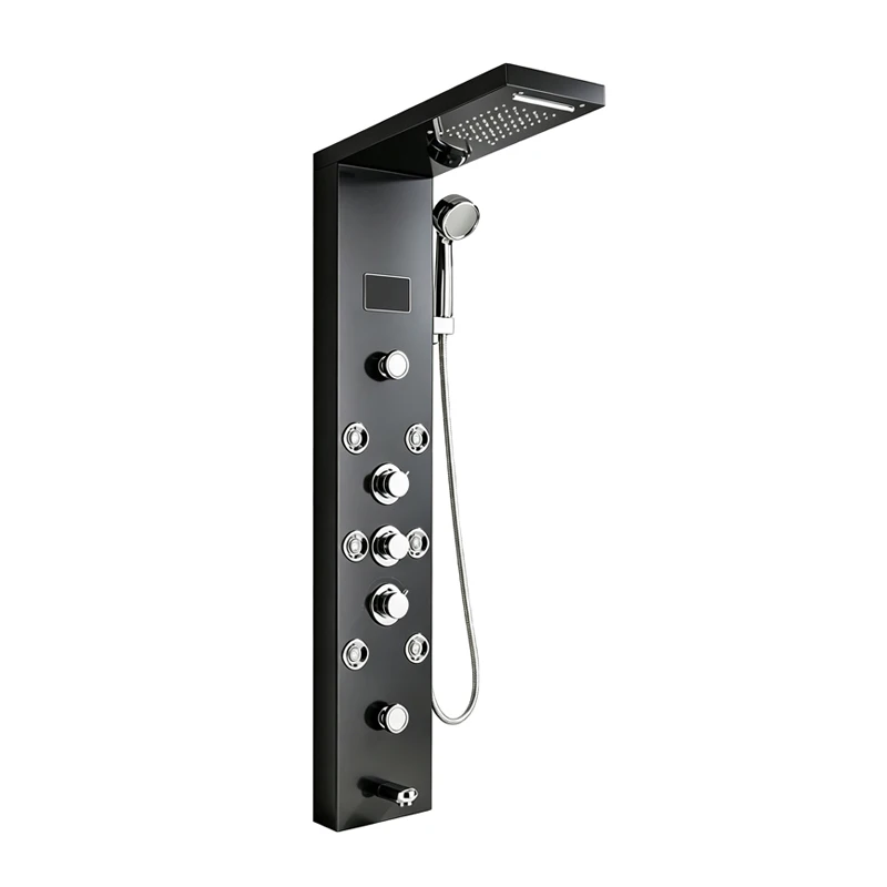 LED-Temperaturanzeige Duschpaneel aus Edelstahl, Regenduschsäule mit Handbrause, Wannenauslauf, Wandmontage Badezimmer-Duschsystem