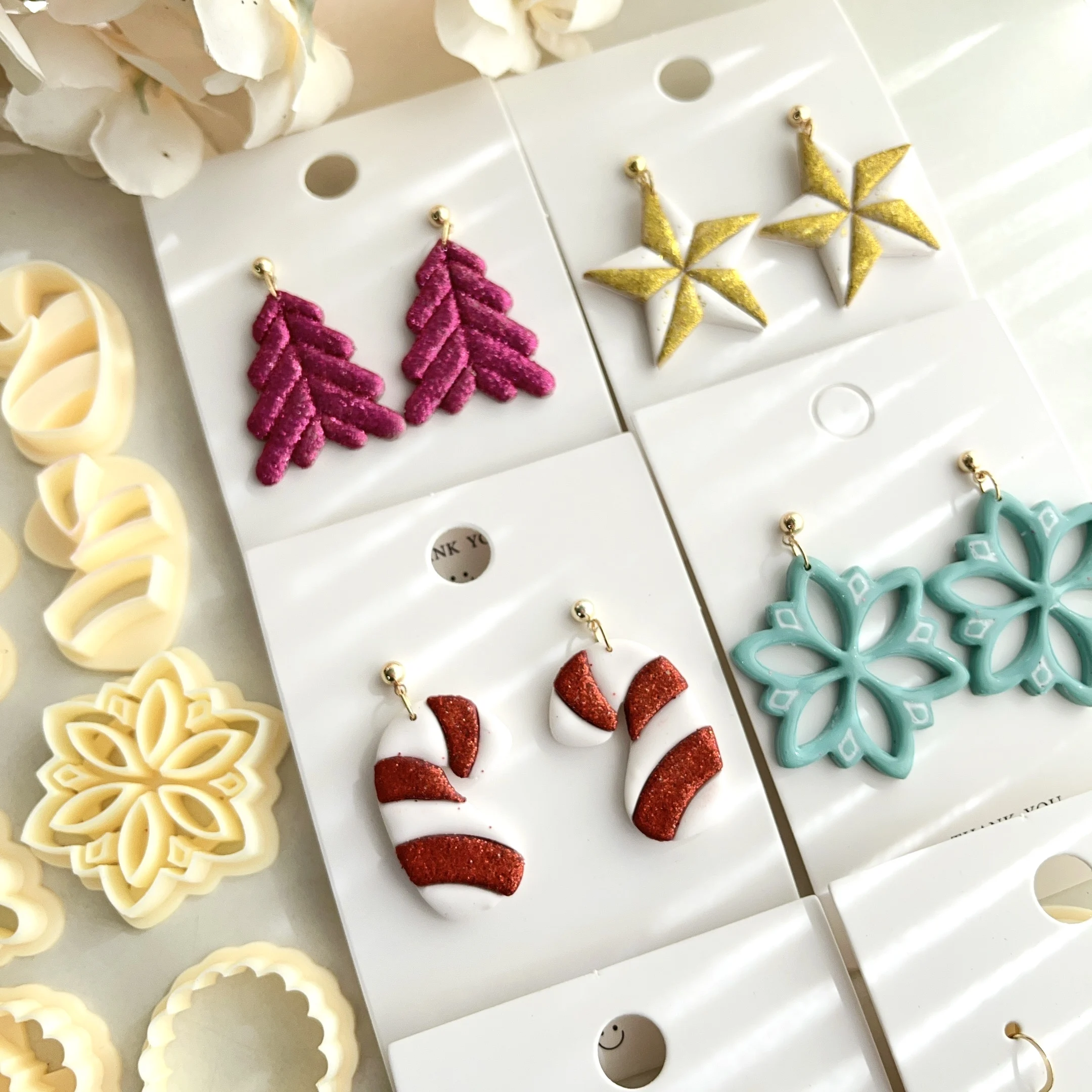 Christmas Polymer Clay Cutters | Winter Clay Cutters | Clay Cutter Set | Clay Cutters for Earring Making | Wreath | Candy Cane |