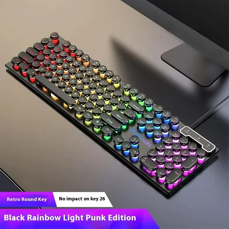 104 Key Mechanical Keyboard Punk RGB Backlit Wired Keyboard Ergonomic Keyboard Games Office Keyboard Computer Accessories