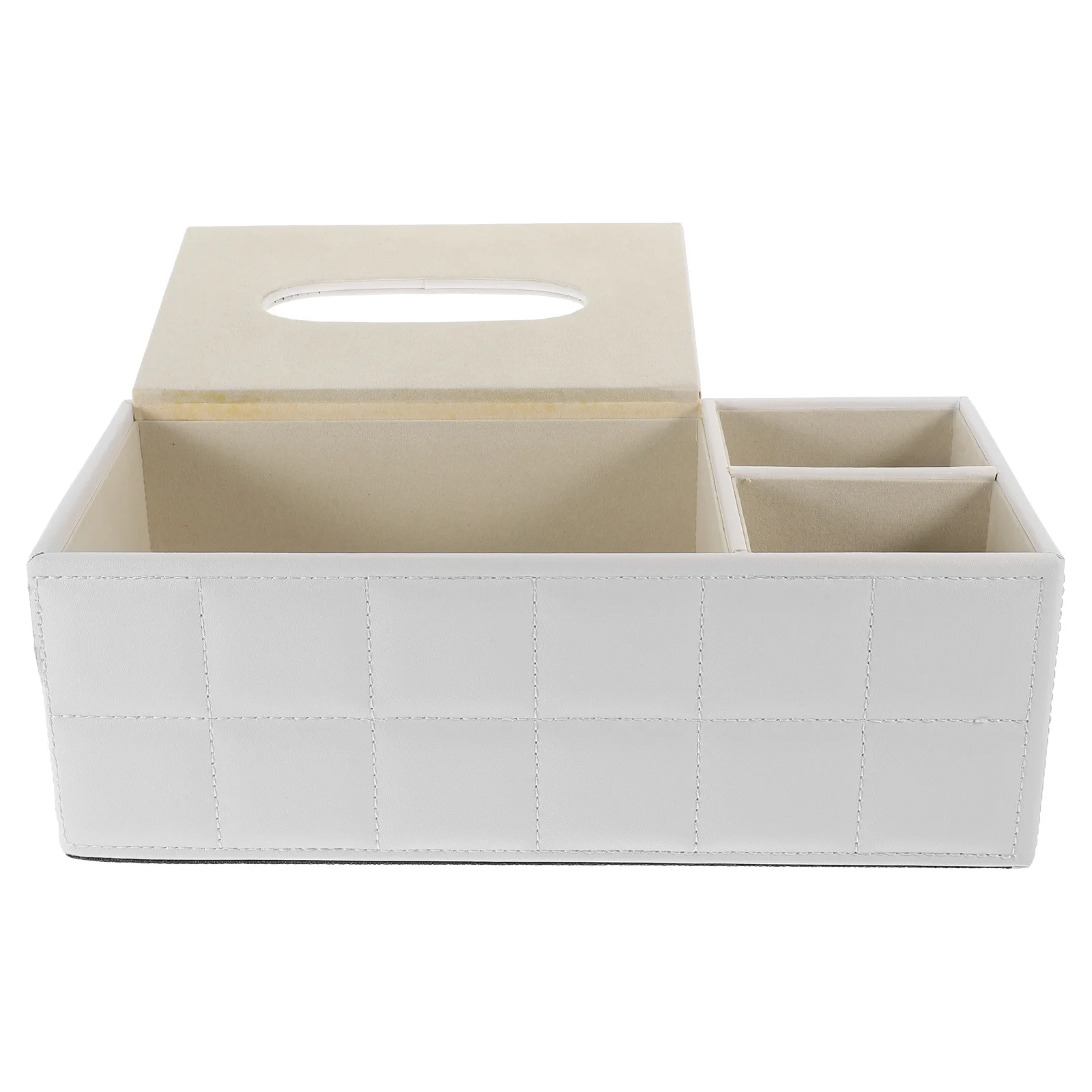 Multifunctional PU Desktop Organizer Quilted Design Tissue Box Pencil Scissor Holder Suitable for Home Office Car Remote