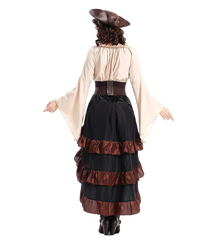 Movie Backrooms Captain Clark Pirate Cosplay Costume Men Fancy Waistcoat Hat Shirt Waist Sash Belt Full Set Women Pirate Dress view 5