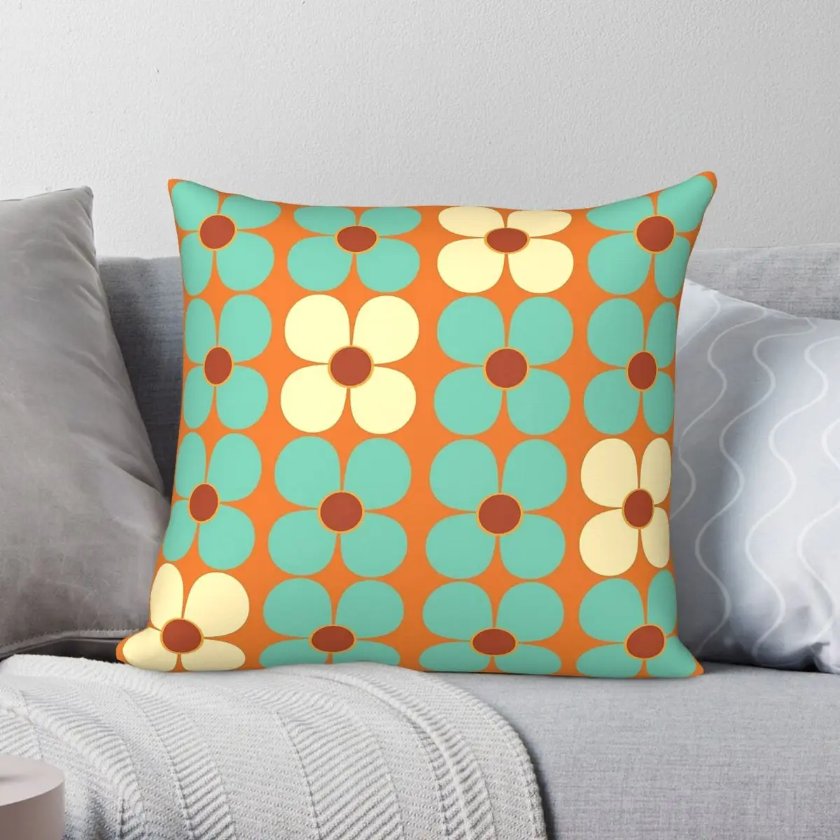 Land Flower Power Blue Cream Square Pillowcase Polyester Linen Velvet Creative Zip Decorative Pillow Case Bed Cushion Cover