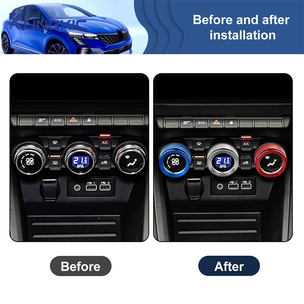 For Renault Clio 5 2019 2020 2021 2022 2023 2024 2025 Tricolor AC Adjustment Knob Rings ﻿Central Accessories