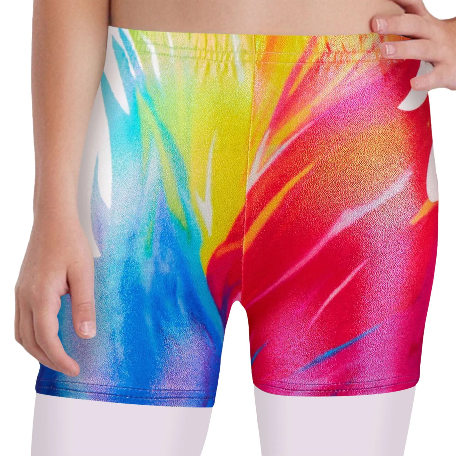 Girls Ballet Dance Shorts Figure Skating Acrobatics Gymnastics Performance Costume Elastic Waistband Metallic Printed Bottoms