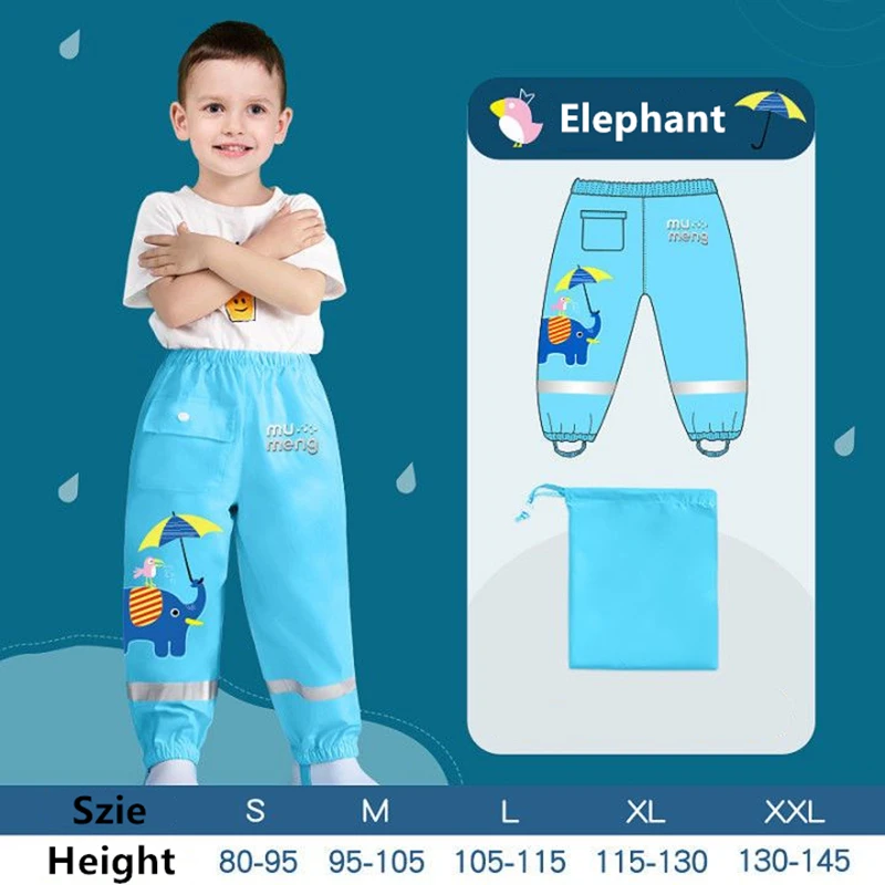 Waterproof Girls Boys Pants Toddler Kids Rain Pants Windproof Mud Trousers Kids Cartoon Dinosaur Unicorn Children Rain Pants