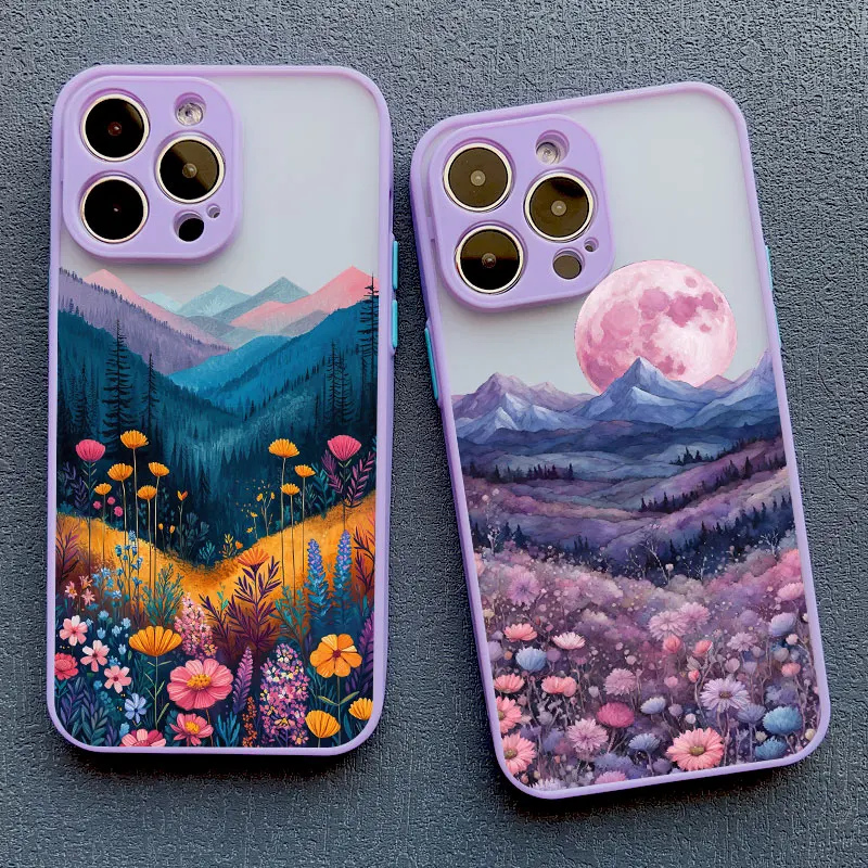 Fantasy Flower Sea Sunset Hill Phone Case For iPhone 16 15 14 Plus Pro Max 13 12 11 Pro Max Mini X XR XS 8 7 Plus Back Covers