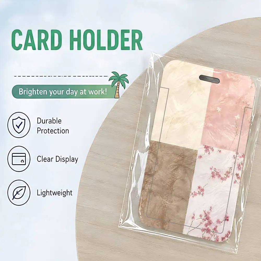 Chinese-Inspired Orchid ID Card Holder Cute Badge Holder PVC Card Cover With Clear Window For Student Office Bus Card