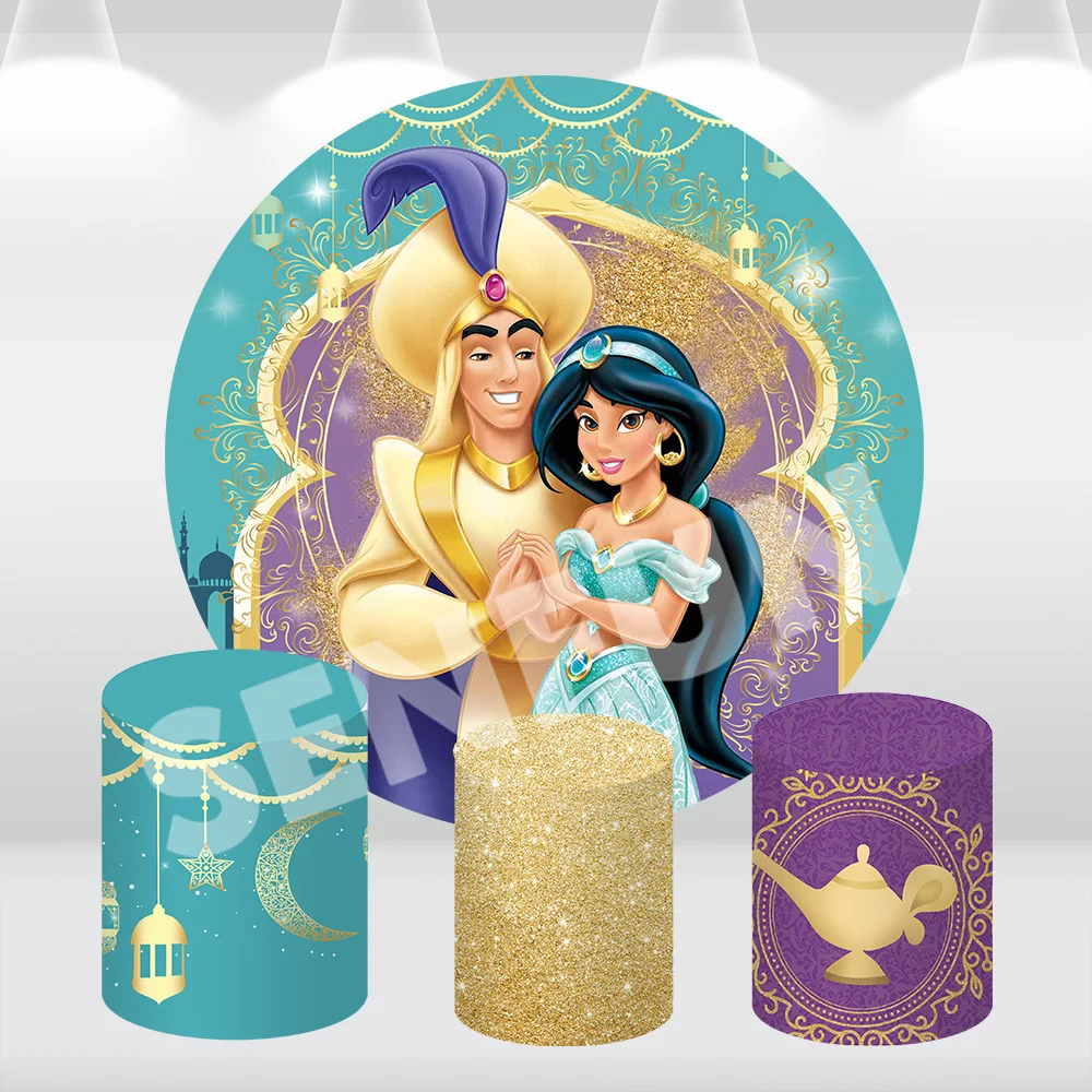 

Круглый фон Disney Aladdin Jasmine для девочек, украшение на день рождения, вечерние круглые баннеры, свадебный фон, чехлы на цилиндры