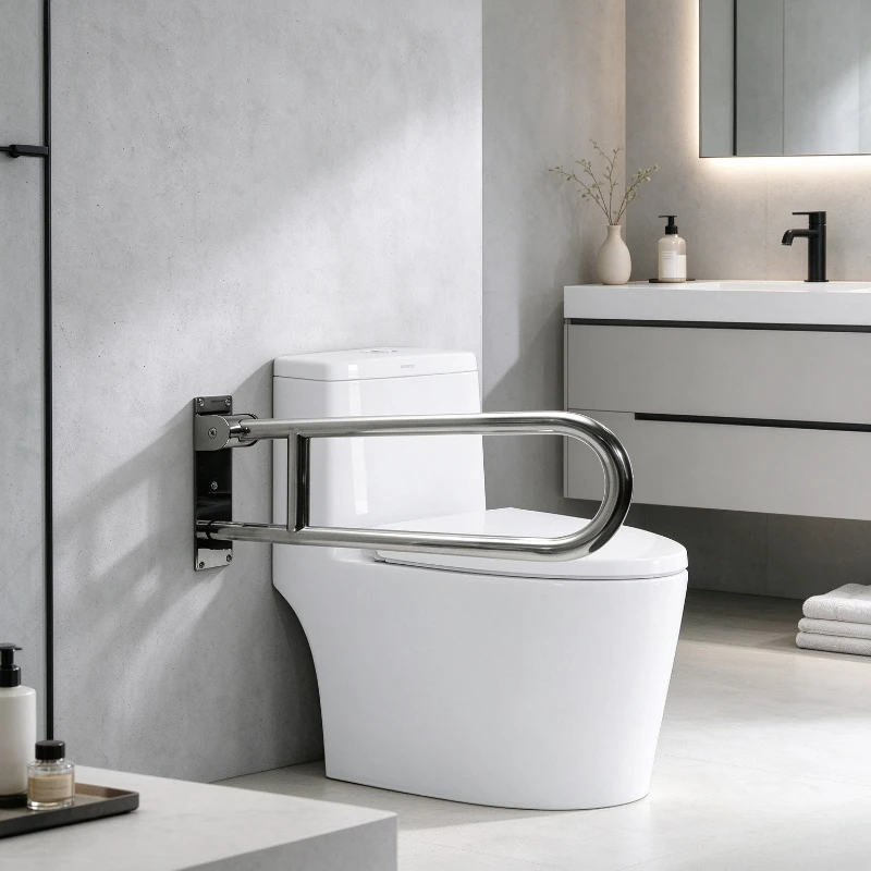 Foldable U Shape Stainless Steel Toilet Grab Bar Elderly Thickened Safety Daily Useful Home Room Decor Accessible Handle Rail