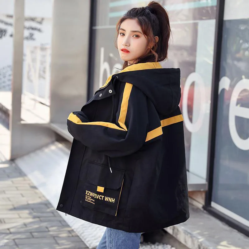 2025 New Women's Spring and Autumn Jacket Korean Style Loose Student Versatile Sports Top Zipper Fashion Hooded Warm and Elegant