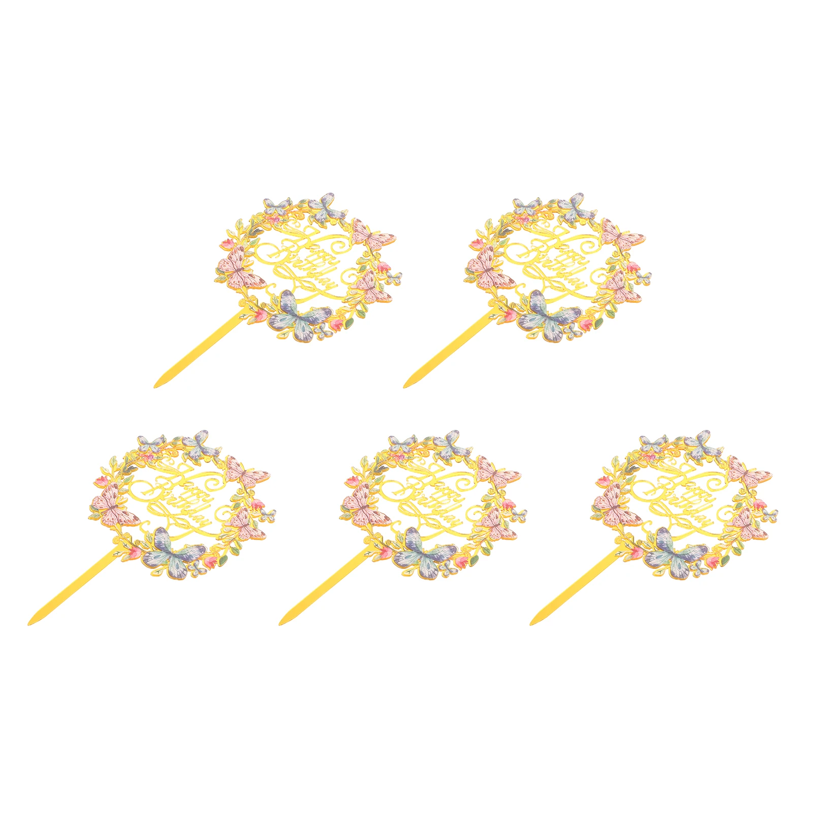 

5 Pcs Acrylic Cake Picks Birthday Flowers Butterflies Party Decorations Dessert Toppers Baking Accessories Safe