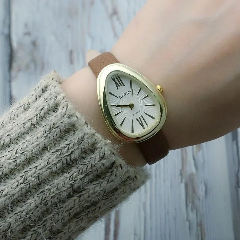 Reloj de lujo con esfera de gota de agua para Mujer, relojes de pulsera sencillos de cuarzo con regalo a la moda, relojes de pulsera con correa de cuero, Reloj para Mujer