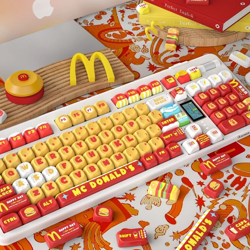 Mcdonald'S Theme Keycap 134key Moa Highly Sublimative Cartoon Cute Anime Peripheral Birthday Gift Mechanical Keyboard Decoration