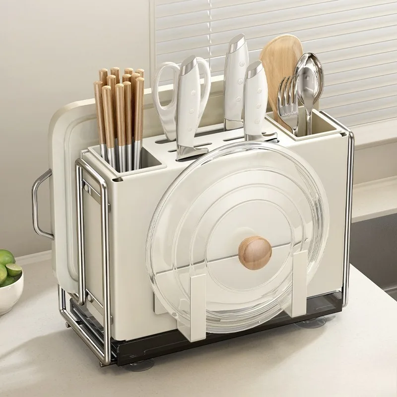 

Кухонная стойка для хранения в кремовом стиле, бытовая многофункциональная стойка для палочек для еды, стеллаж для хранения разделочной доски на столешнице