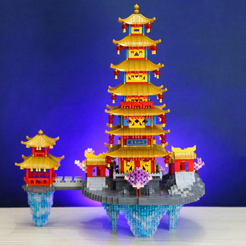 YZ 086 World Architecture Penglai Pavilion Tower Cloud Palace Island Mini Diamond Blocks Bricks Building Toy For Children No Box