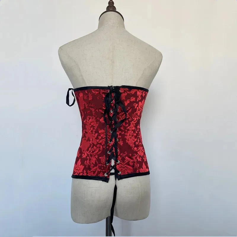 Corset surbuste floral jacquard rouge pour femme, bustier à la taille avec fermeture éclair sur le devant, corset sexy, corset grande taille, lingerie