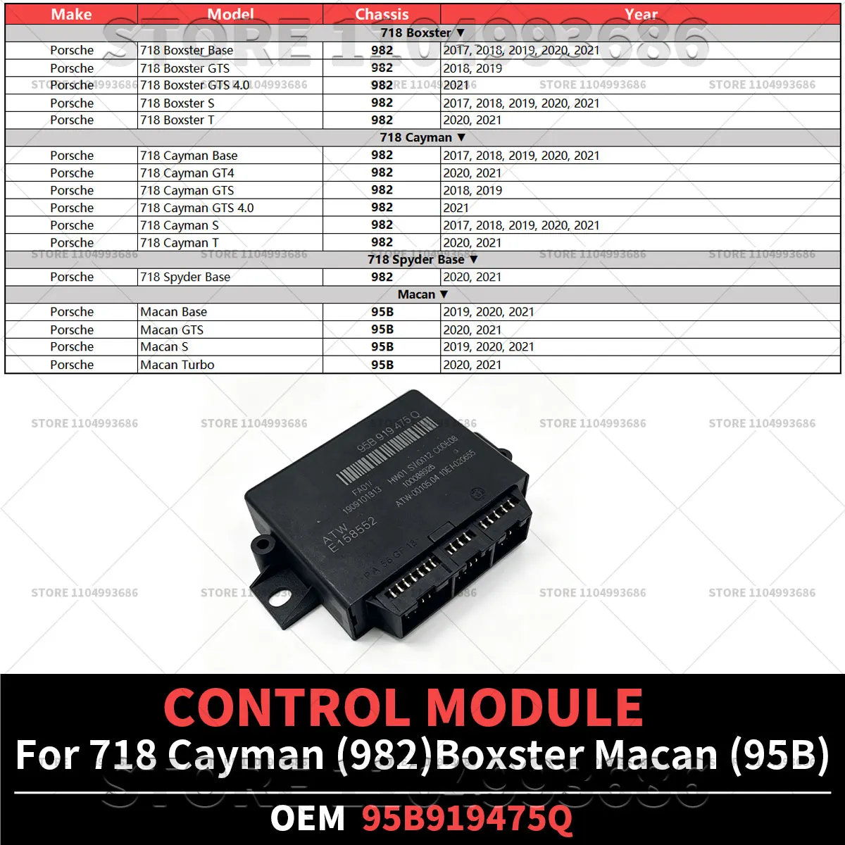 For Porsche 718 Boxster Cayman 982 Macan 95B Reversing Radar Control Computer Parking Assist Control Unit 95B919475Q 95B919475P