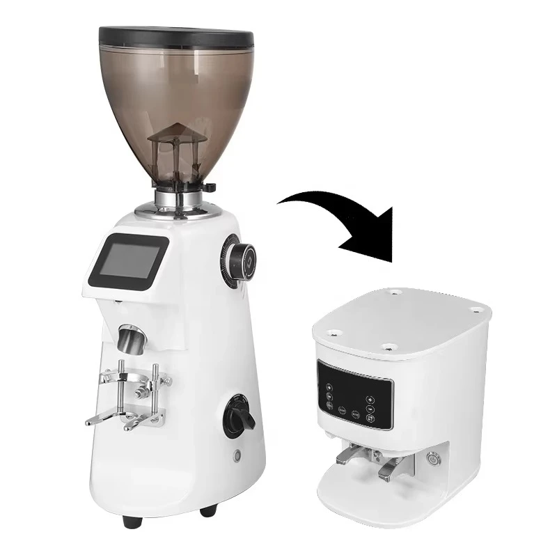 Electric automatic coffee grinder tamping station
