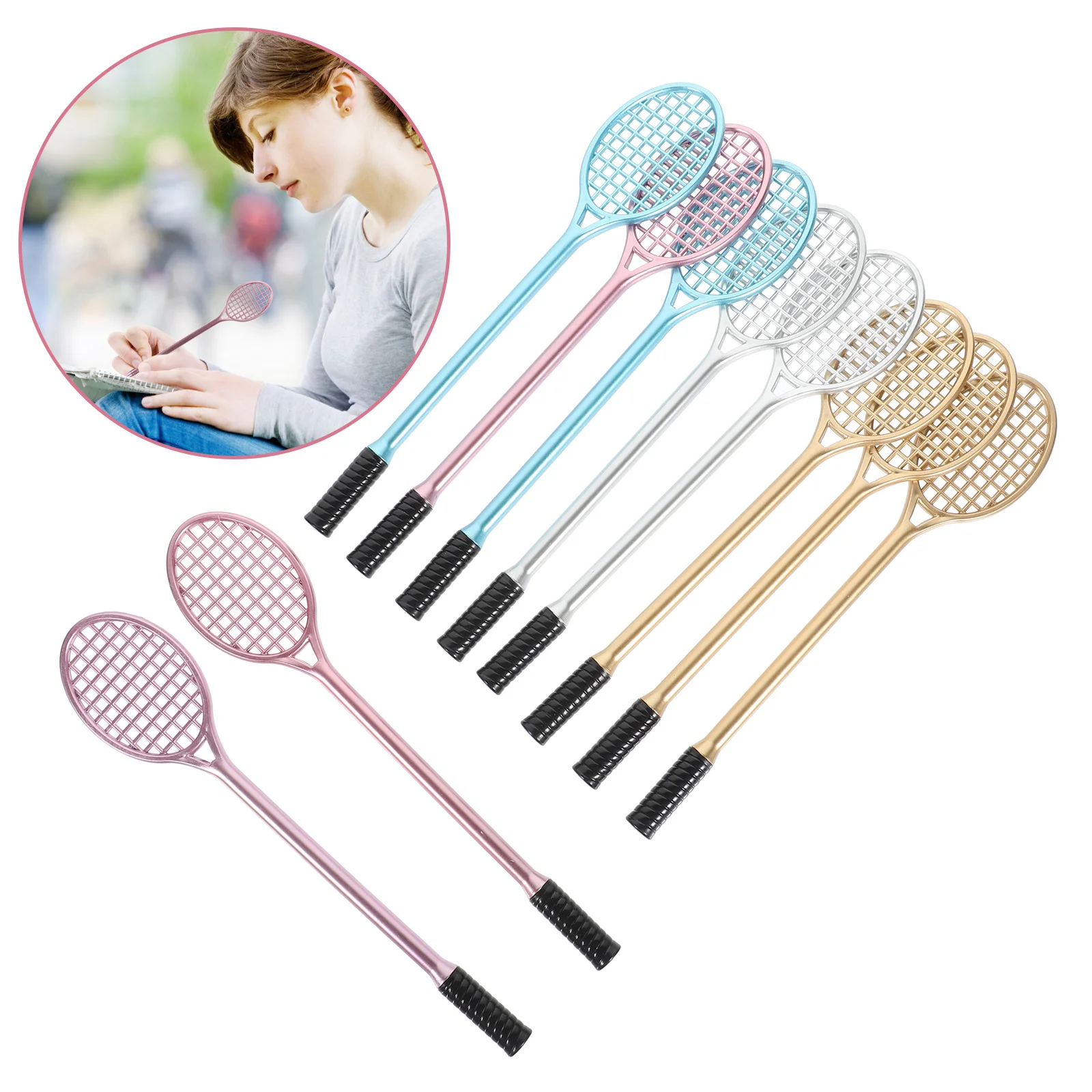 10pcs Badminton Racket Pen Gel Ink Pens Mixed Colors Smooth Writing Portable Stationery For Kids Students Gift Adorable Tennis
