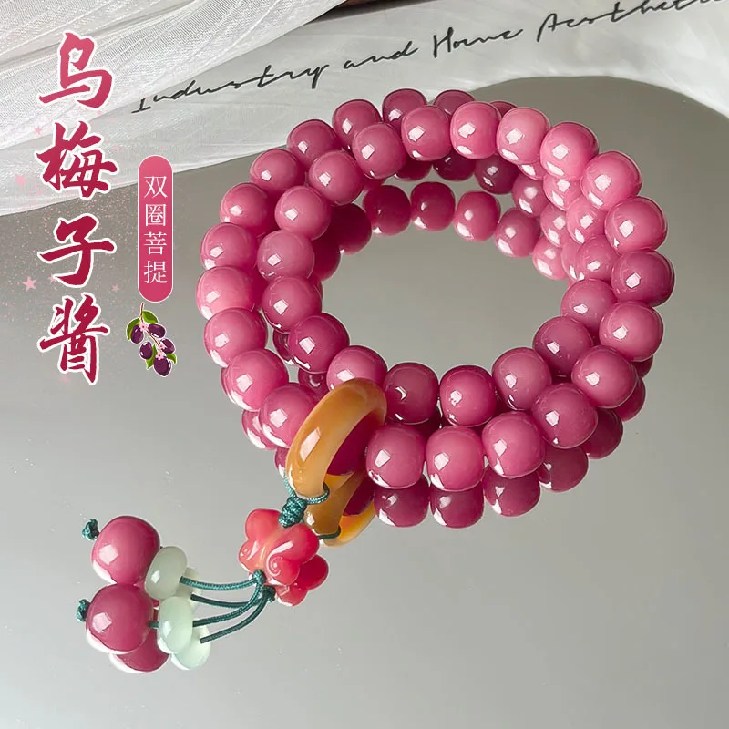 Streaming en vivo salsa de ciruela negra Bodhi nuevo estilo chino doble círculo juguete de mano para mujer pulsera de cuentas budistas