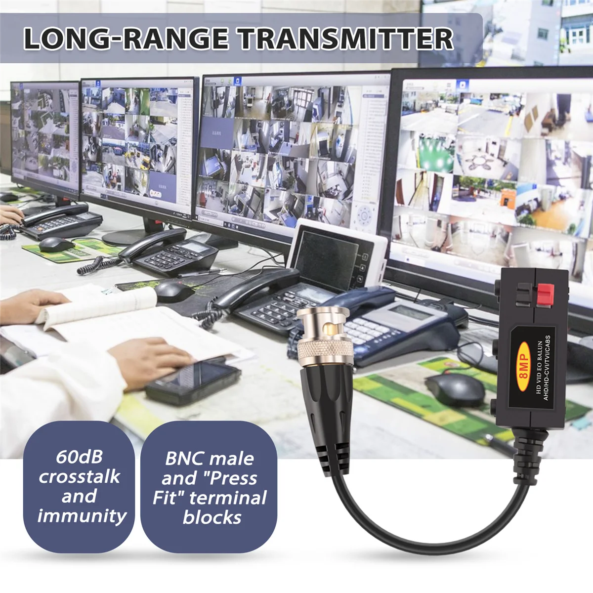 Transmissor balun de vídeo HD passivo 1080P AHD/HD-CVI/TVI/CVBS 4 pares (UTP até 350M-600M)