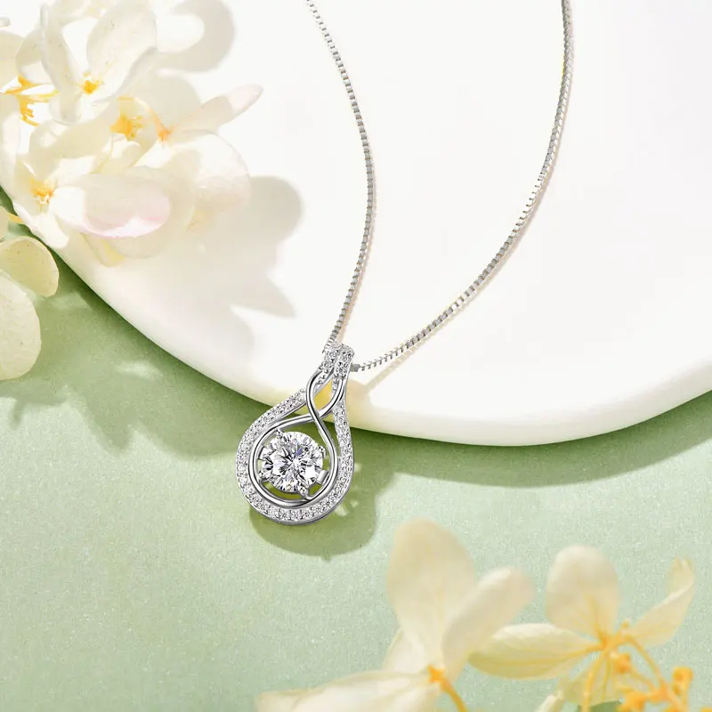 IOGOU Unique Round Moissanite Infinity Pendant Necklace for Women 100% 925 Sterling Silver Wedding Bridal Luxury Jewelry Gift