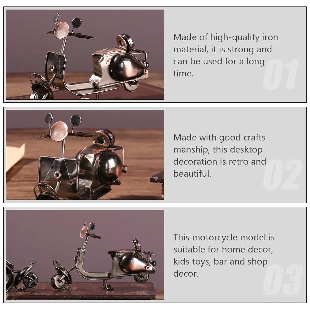 Retro Iron Motorcycle Sculpture Vintage Motorbike Decoration for Living Room Office Cafe Bar Man Cave Home Decor Iron Desktop
