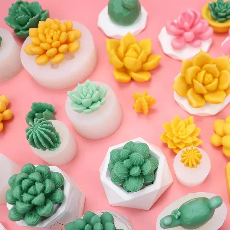 3D Scented Plaster Candle Mold Simulation Succulent Plants Silicone Mold Soft Candy Chocolate Cake Stencil Handmade Soap Making