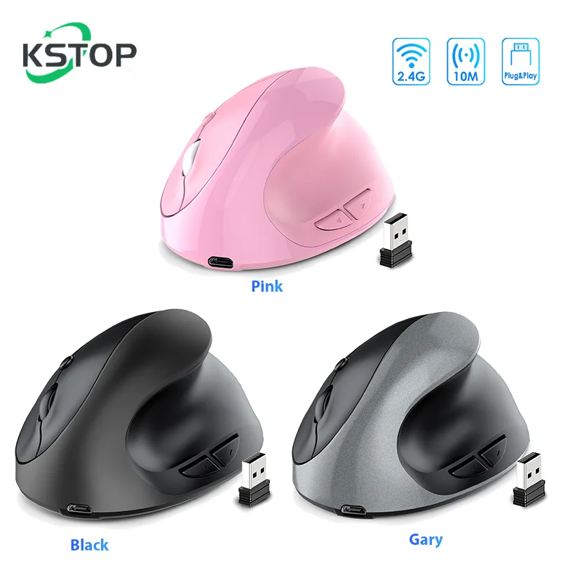 

KSTOP Rechargeable Vertical Wireless Mouse Ergonomic Mice 2.4G USB Receiver 1600 Adjustable DPI Mouse For MacBook Laptop Desktop