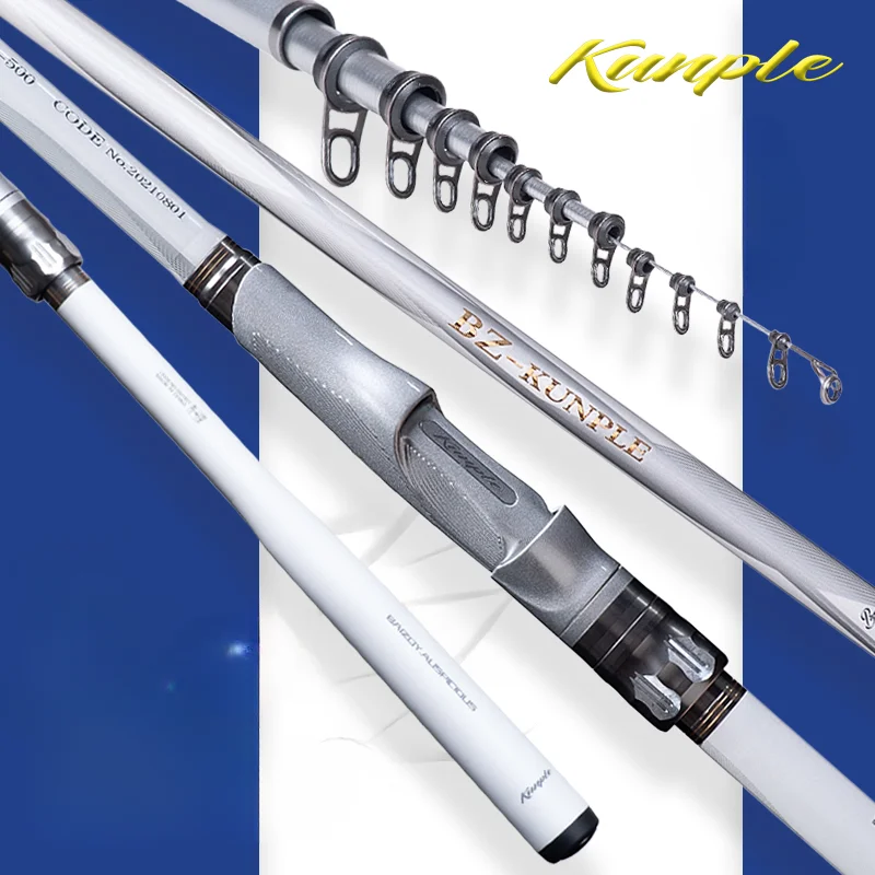 KUNPLE Rock Fishing Rod, Anti Seawater Guide Ring, Sea Fishing Carbon Rod, Ultra Light, Ultra Hard, White Rod with Spare Rod Tip