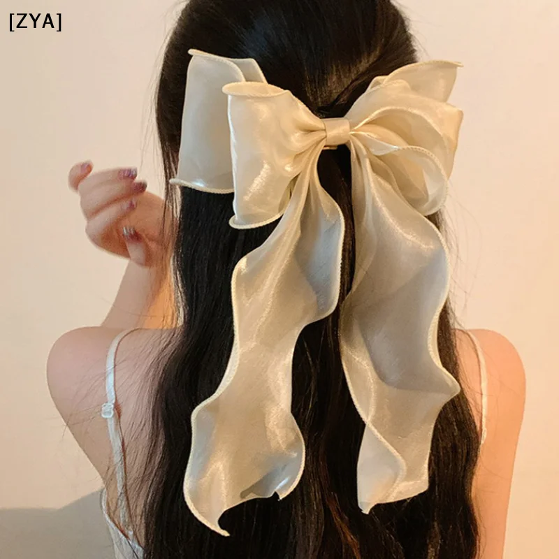 Chiffon Bow Hair Clips Girls Blue Shining Satin Bowknot Hair Clips Ribbon Bow Barrette Hairpin Grip Ponytail Clip Headwear[ZYA]