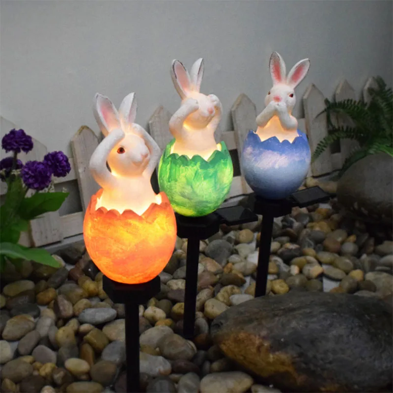 Solar Charging Outdoor Courtyard Lights Decorative Sensing Night Lantern Garden Creative Resin Rabbit Animal Atmosphere LED Lamp