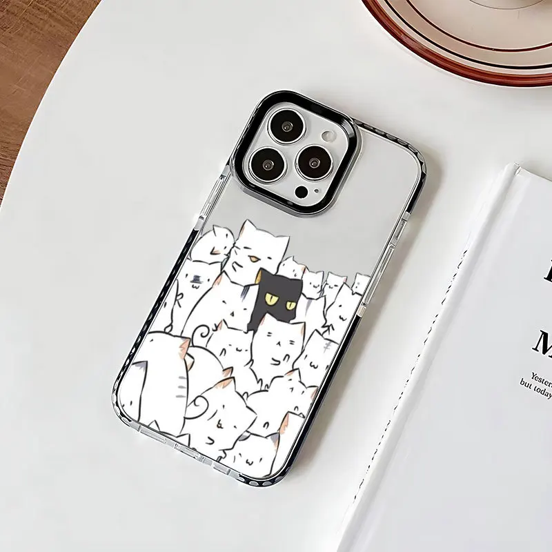 เคสโทรศัพท์แบบใสกันกระแทกลายฝูงแมวสีขาวดำสำหรับ iPhone15Pro 14 13มินิ12 11 XR 78 14PLUS SE3 xsmax เคสนิ่ม