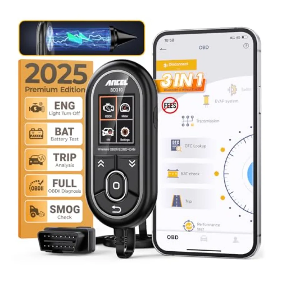 

Сканер BD310 OBD2 Считыватель кодов двигателя с усовершенствованным тестом аккумулятора и функциями анализа поездки Комплексная производительность Tes