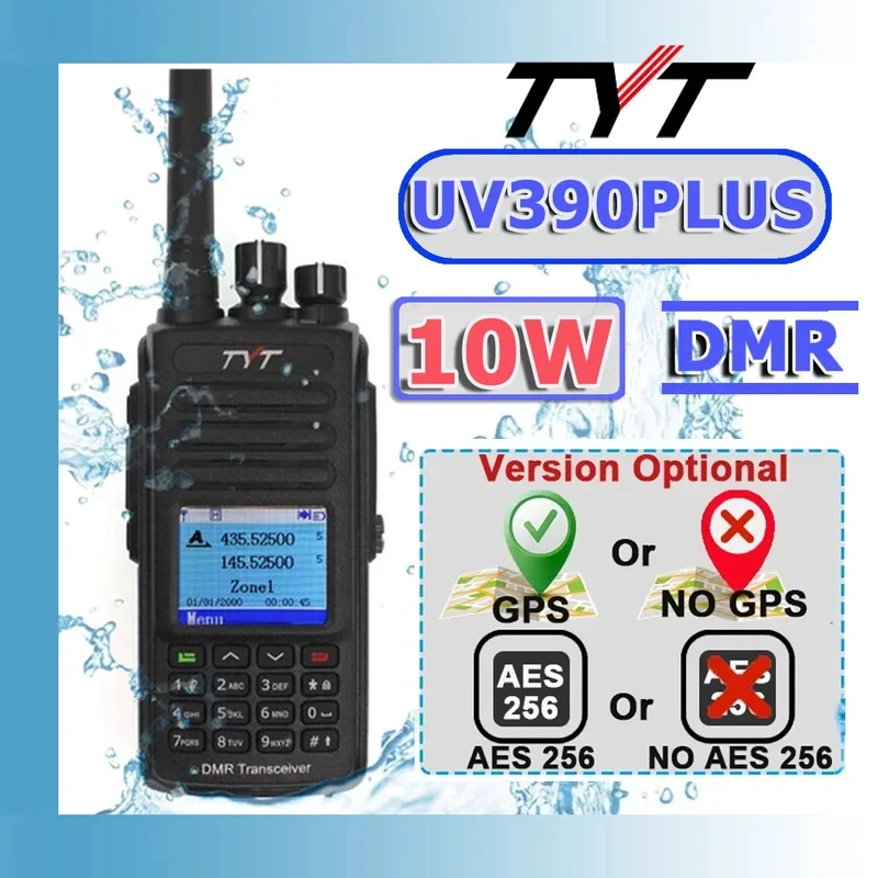 Rádio Digital TYT MD-UV390 10W GPS PLUS DMR, 5W/10W, Criptografia AES256 Opcional, IP67, Walkie Talkie Digital de Banda Dupla VHF/UHF