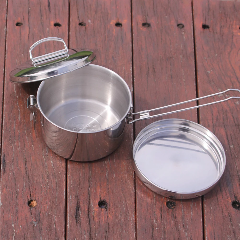 

Stainless Steel Lunch Box Bento Container Foldable Handle Easy Clean Proof Round Food Box Metal Containers