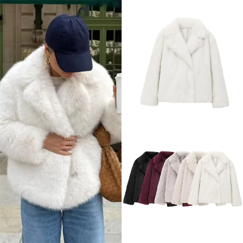 Guobioziy Women's Coat 2026 Winter New Fashionable High-End Versatile Turn-Down Collar Eco-Friendly Faux Fur Effect Coat