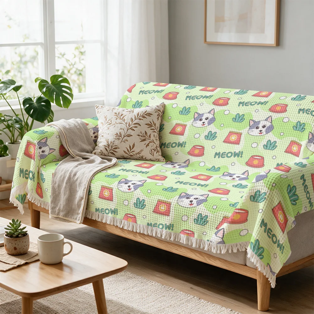 Cute Cat Print Throw Blanket for Sofa Couch Decor Spring Kitten Pattern Throw Pillow Seasonal Cozy Accent Home Living Room Cushi