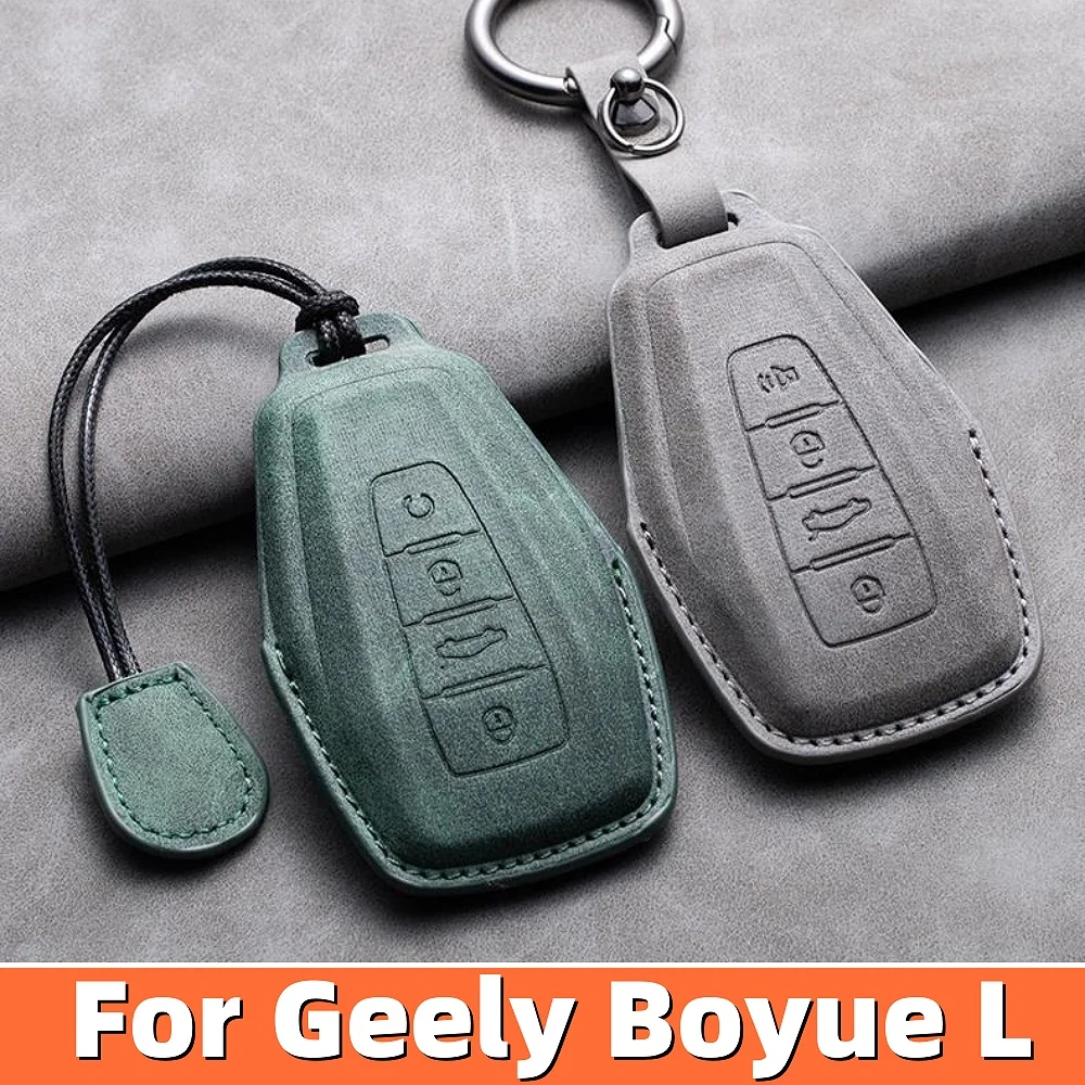 

For Geely Atlas Boyue L 2023 2024 Accessories Leather Car Key Case Cover Car Remote Control Key Case Keychain Garnish Trim Cover