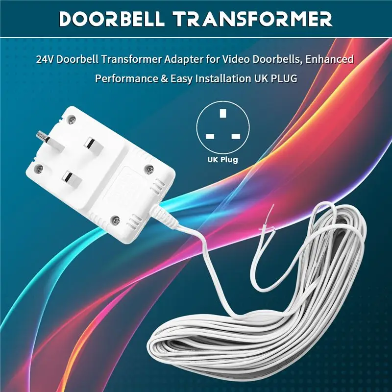 24V Doorbell Transformer Adapter  For Video Doorbells Enhanced Performance & Easy Installation UK Plug-A12I